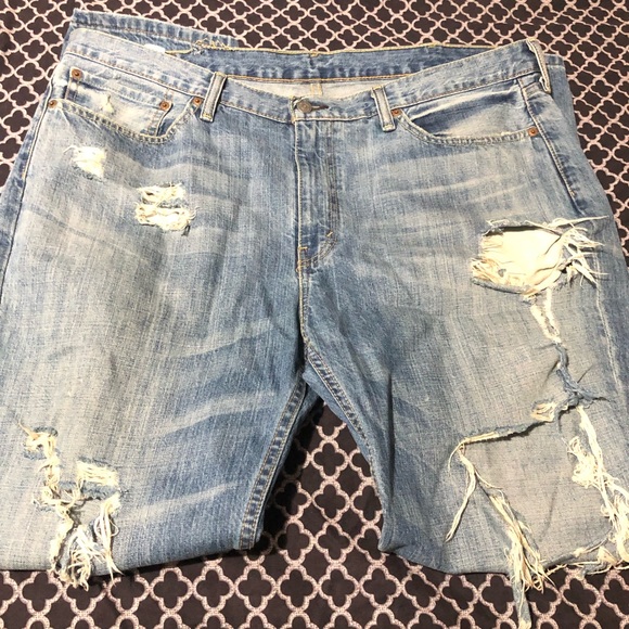 Levi’s 514 Mens Distressed Denim Light Blue Jeans Sz 40 X 32 Straight Leg
